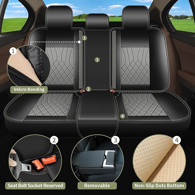 Full Set Car Seat Covers for Nissan Rogue Sport 2017-2022: Breathable Perforated Leather Seat Cover (Black&Grey)