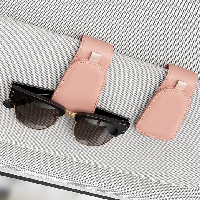 Sotfamily Sunglass Holder for Car Visor, Suede Cloth Magnetic Sunglass Organizer for Car Accessories, 2 Packs, Pink
