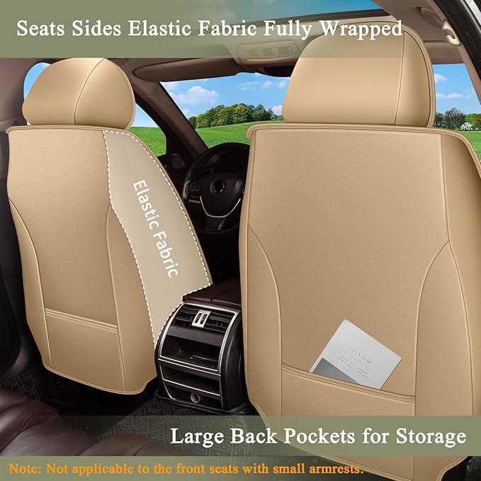 Breathable Car Seat Covers for Honda Civic 2003-2015 & 2020-2025 2026, Front Seats, Perforated Leather, Seat Protector, Interior Trim for Honda Civic Accessories (Beige&Brown)