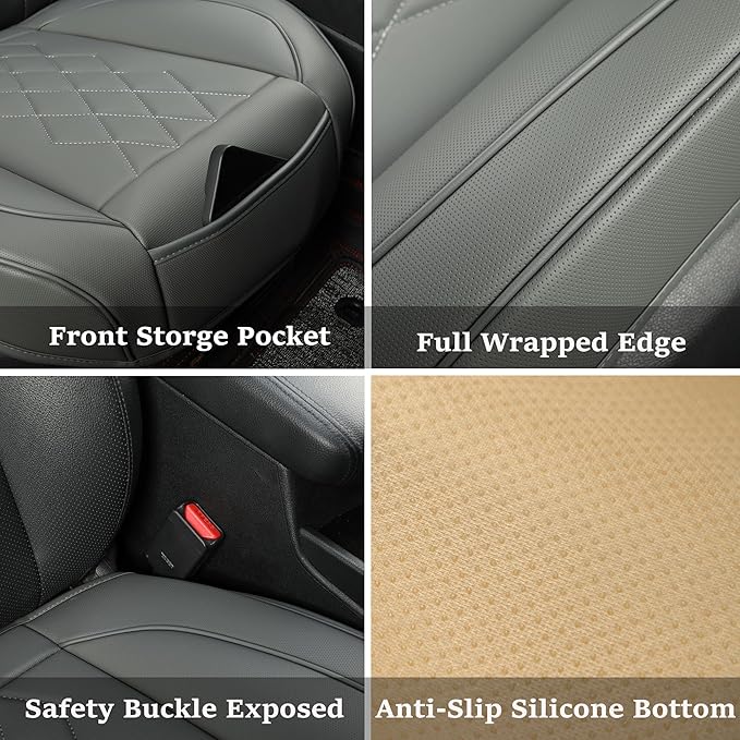 JOJOBAY Leather Car Seat Cover,Bottom Seat Covers for Cars,Front Seat Protector,Fit for 95% of Vehicles - Padded,Anti-Slip,Premium Leather(1 PC,Grey)