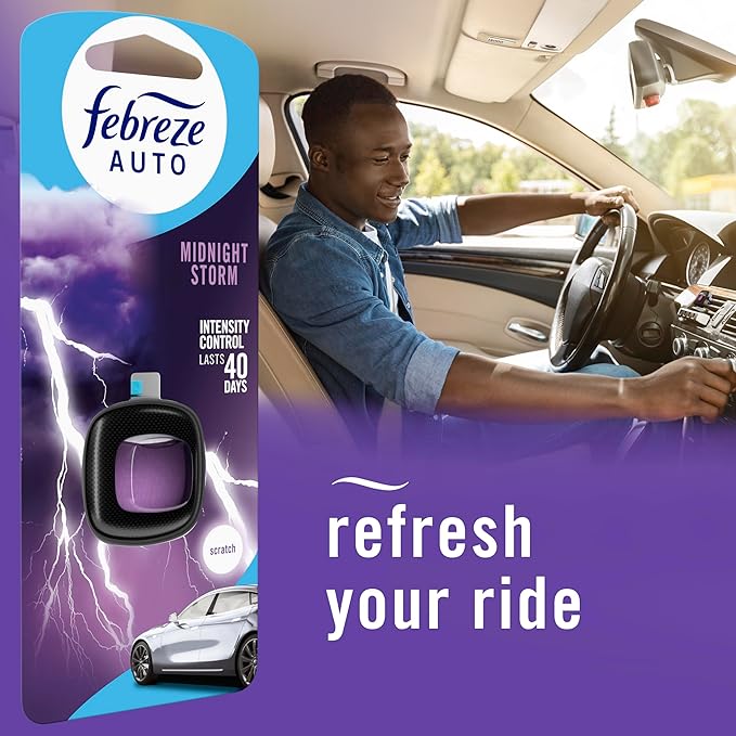 Febreze AUTO Air Freshener, Odor-Fighting Automotive Vent Clip, Midnight Storm Scent, 8 Count