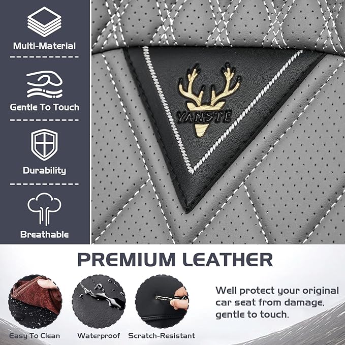 Truck Seat Covers for Ford F250 2011-2026, Waterproof Premium Leather Full Coverage Car Seat Covers, Muscle Sport Style Auto Interior Seat Cover Sets (Full Set/Black Gray)