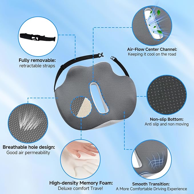 X-Large Seat Cushion for Truck Driver, Upgraded Cushion for Back Support and Pain Relief, Memory Foam with Non-Slip Washable Cover, Relieves Long-Term Truck Sitting and Pain