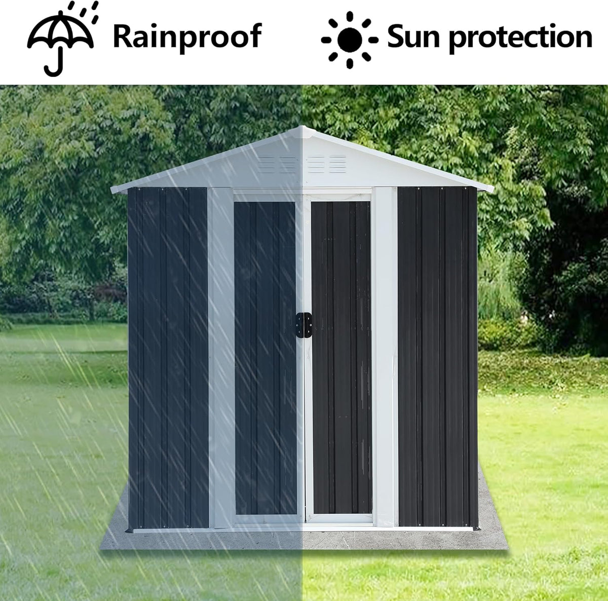 5X3 FT Outdoor Storage Shed, Waterproof Metal Garden Sheds w/Lockable Sliding Doors and Vents, Weather Resistant Tool Storage House for Backyard, Patio, Lawn, Dark Grey