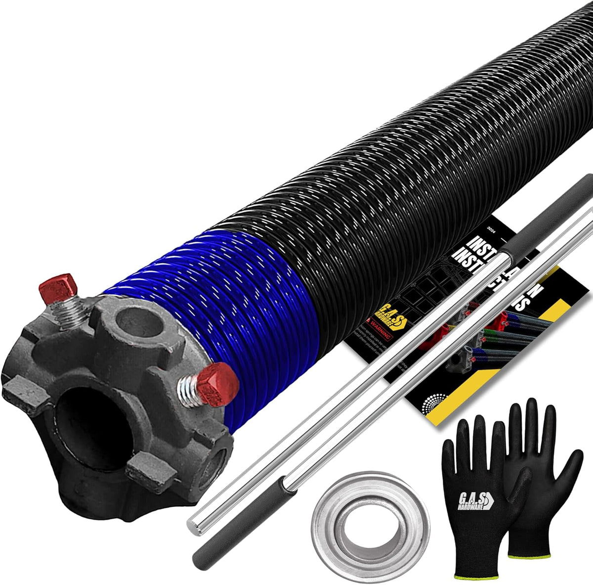 Garage Door Torsion Spring 262x2x35 Torsion Springs for Right Side of Garage Door with 1" Steel Bearing, Gloves, and Winding Bars Precision E-Coating 5-Year Warranty Minimum 30,000 Cycles (Black Cone)