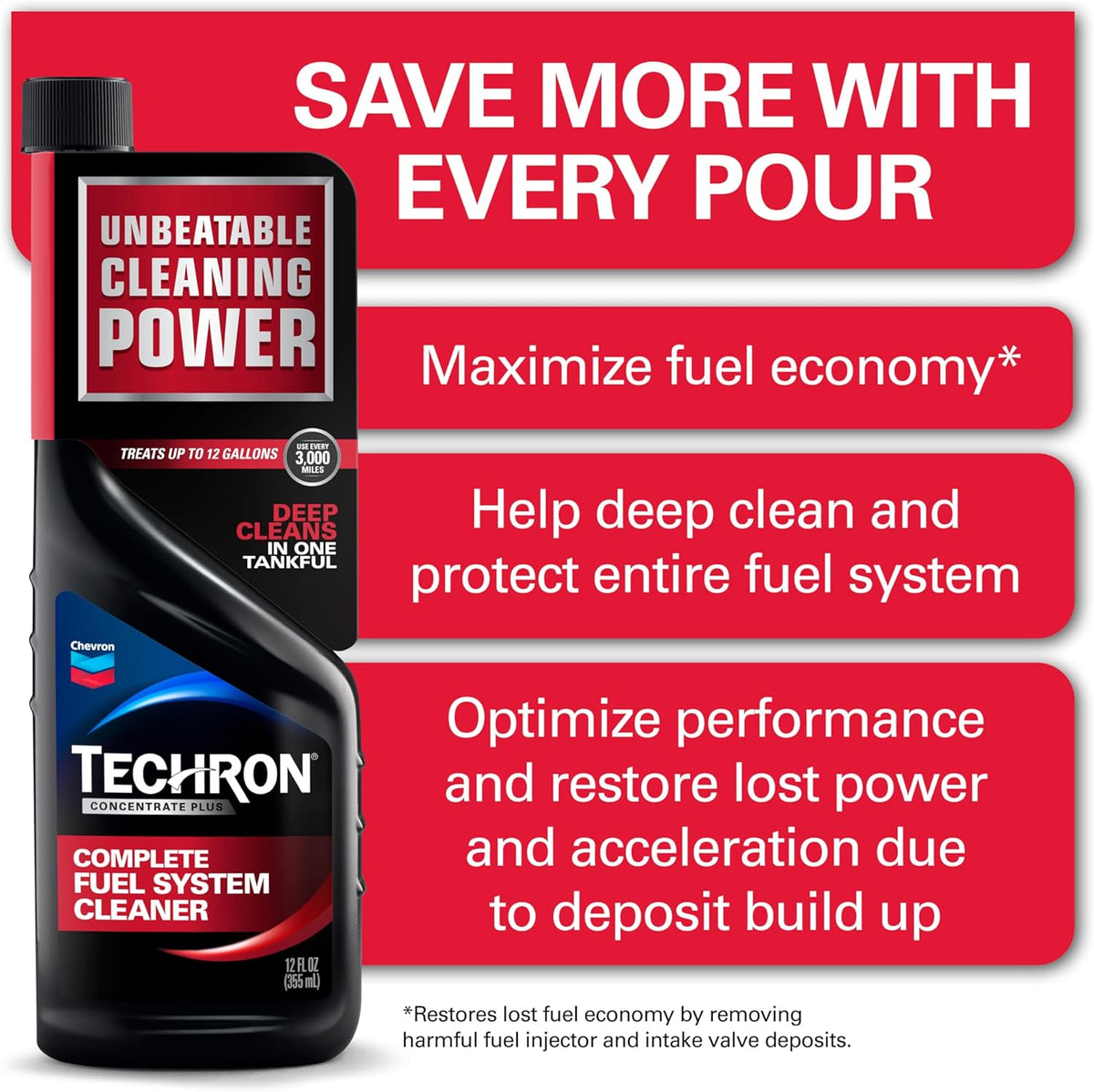 Chevron Techron Concentrate Plus Fuel System Cleaner, 20 oz., Pack of 1