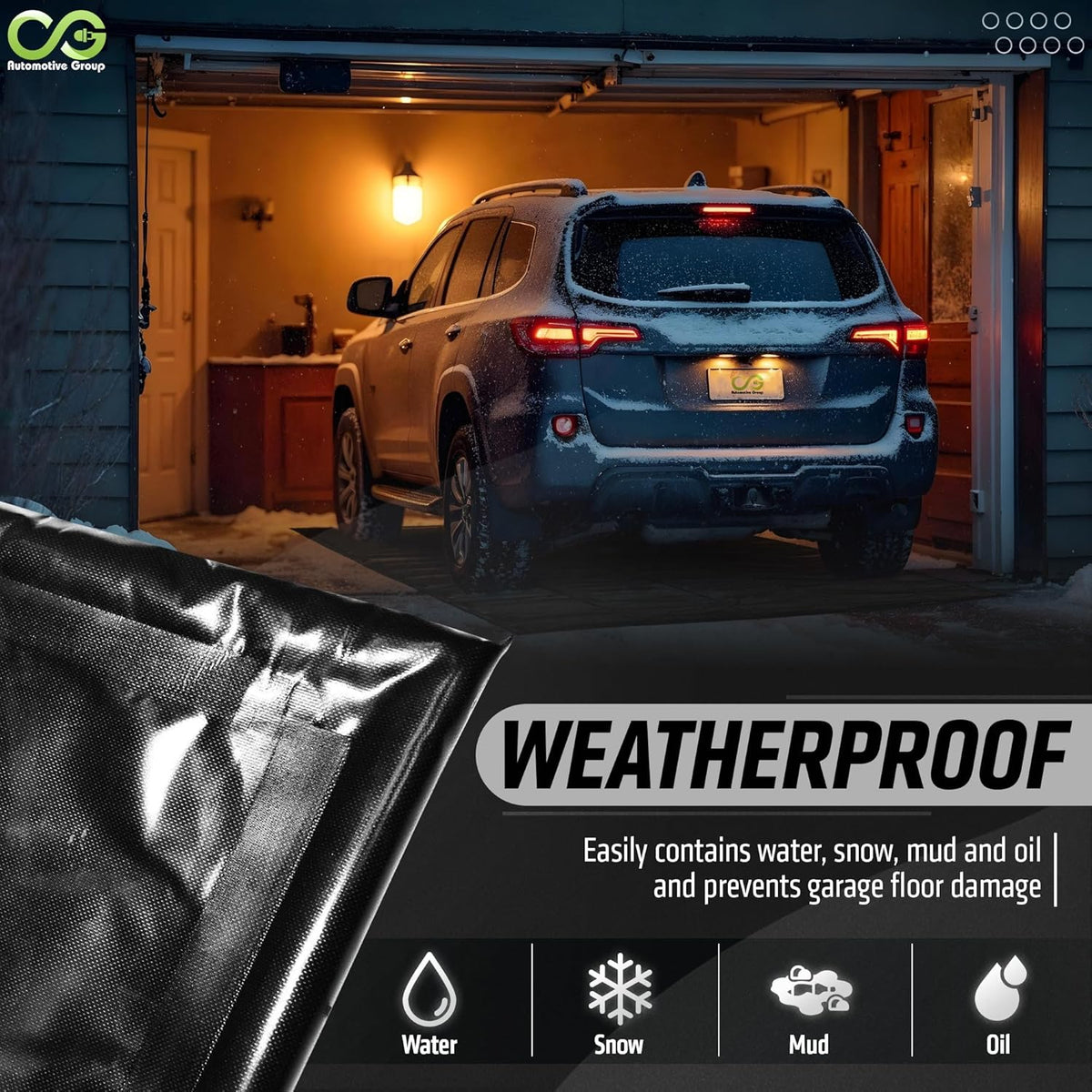 CG Automotive Group Garage Floor Mat, 7'9"x16', Black, Garage Containment Mat for Floor Under Car, Waterproof, Heavy Duty