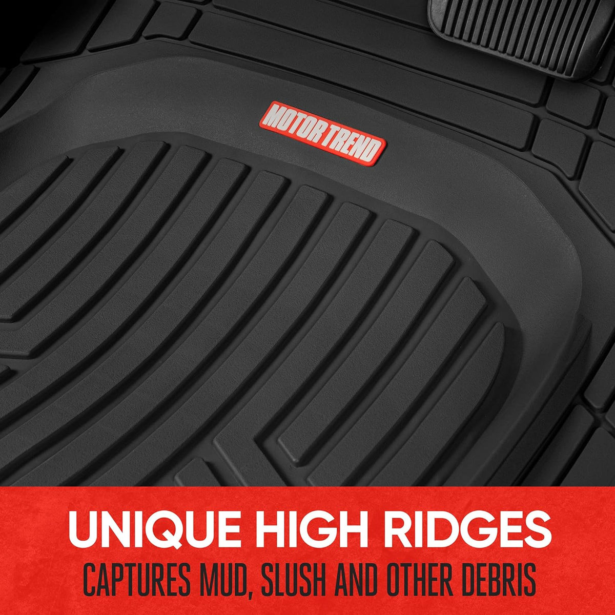 Motor Trend FlexTough Plus-2 Piece Front Car Floor Mats- Black Contour Liners-Deep Dish Heavy Duty Rubber Floor Mats for Car SUV Truck & Van-All Weather Protection, Universal Trim to Fit