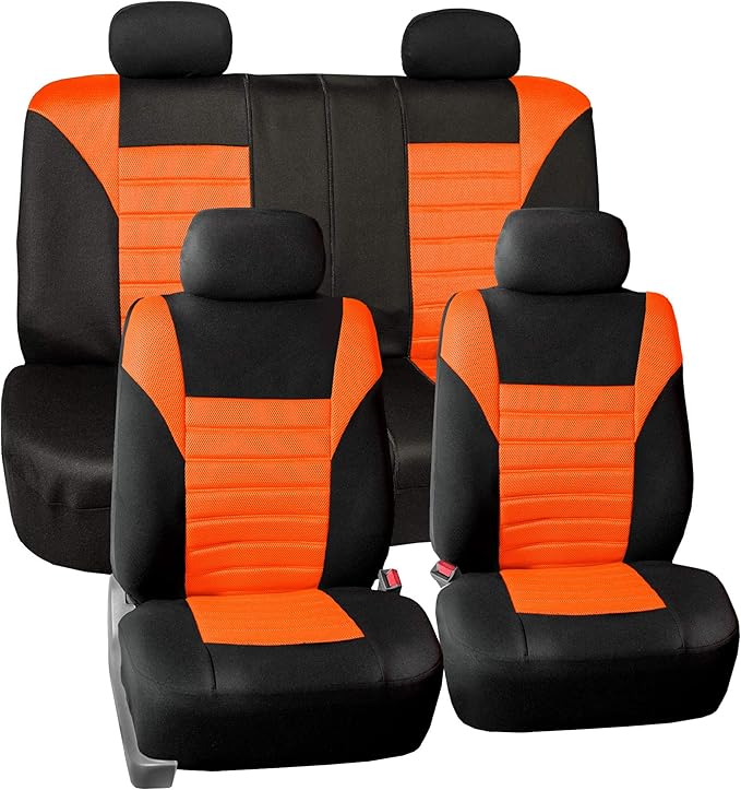 TLH Car Seat Covers Premium 3D Air Mesh Automotive Seat Covers Full Set Orange Seat Covers Airbag Compatible and Split Rear Car Seat Cover Universal Fit Interior Accessories for Cars Trucks and SUV