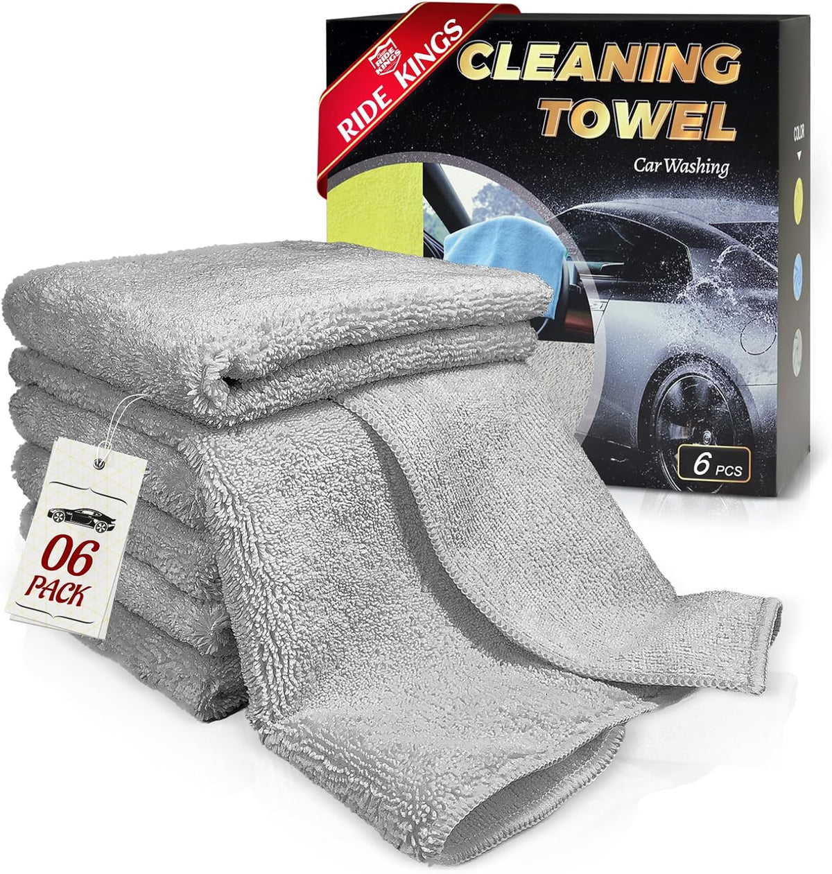 Microfiber Car Wash Cleaning Towel for Clean Car, Extra Soft,Reusable and Durable,Absorbent, Lints-Free,Interior Micro Fiber Rags,16in x 16in - 6 Packs Grey