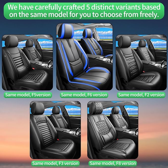 Fit Santa Fe Car Seat Covers for Hyundai Santa Fe 2007-2025 2026 -Upgraded Premium Waterproof & Breathable Leather,Airbag Compatible,All-Weather Seat Cushion Protector,2 Front/Black-Blue