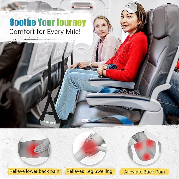 2-Pack Foot Hammock for Plane Travel, No Collapse Thickened Bamboo Airplane Foot Rest with Extended Adjustment Strap, Portable Desk Foot Hammock to Relax Your Feet, Foot Sling Travel Essentials(Grey)