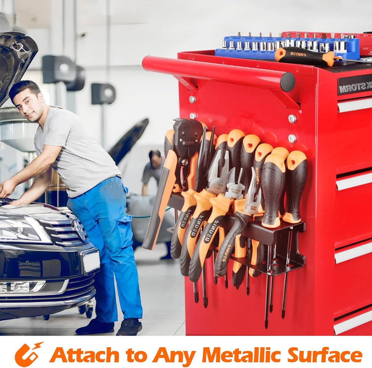MUTUACTOR Screwdriver Organizer Rack Heavy Duty,Magnetic Mount Screwdriver Holder Plier Organizer,Magnetic Tool Holder Storage Holder for Various Screwdrivers Pliers Shears Tool Chest Cart Workbench