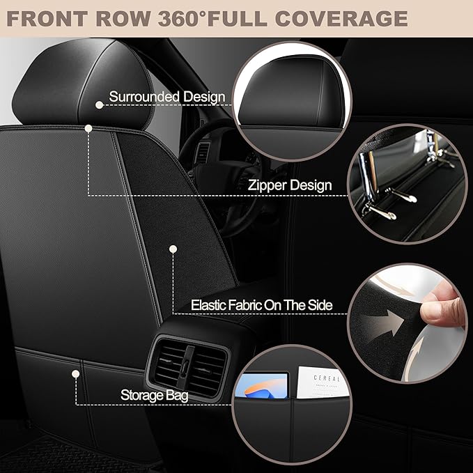 TTX LIGHTING for Jeep Renegade 2015-2023 Car Seat Covers, Breathable Ice Silk & Leather Seat Protector, Cool & Anti-Sweat for Long Driving, Airbag Compatible, 5 Seats Full Set (Black)