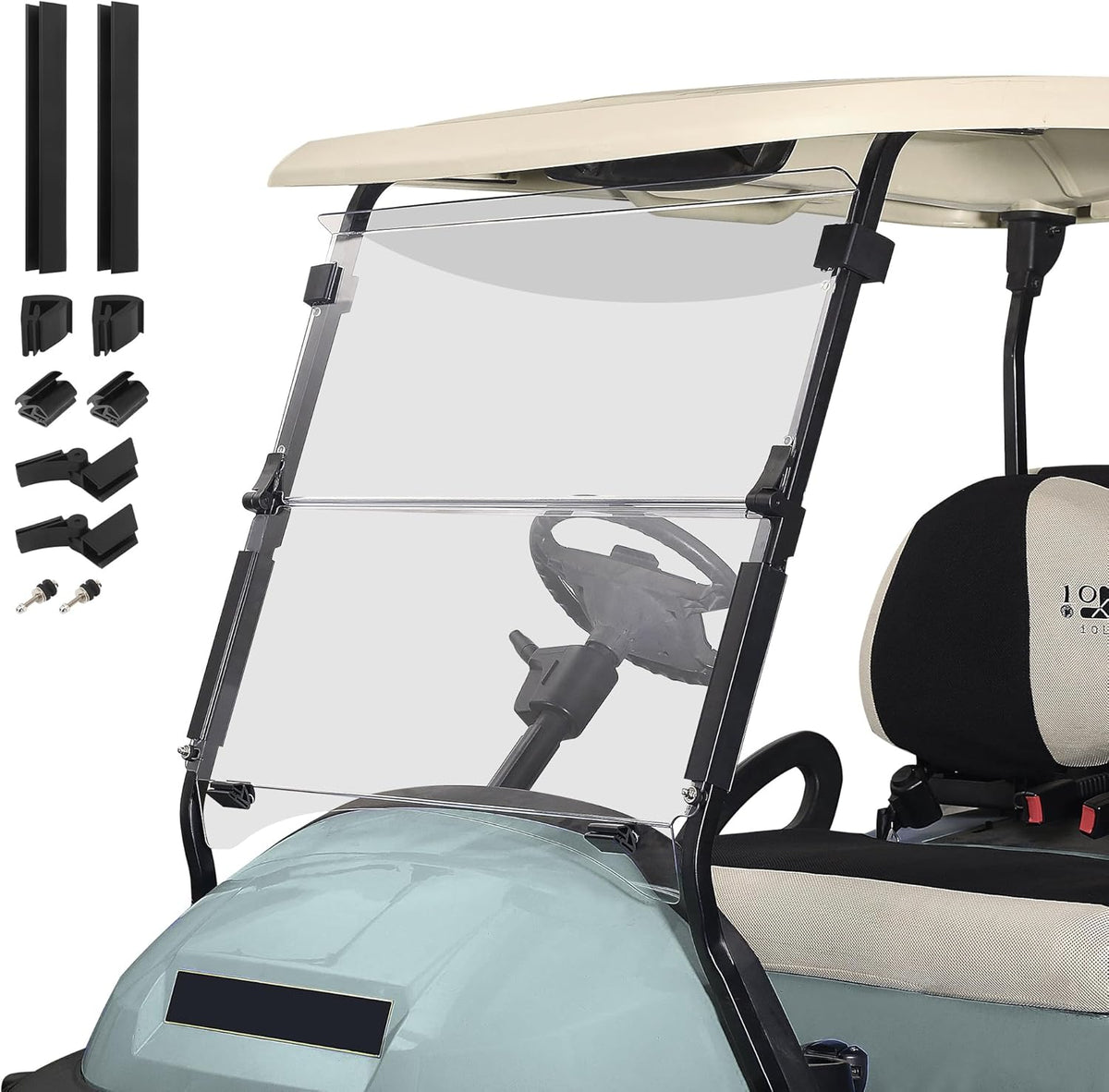 10L0L Golf Cart Windshield for Club Car Precedent 2004-Up, Tempo, 2017-Up Onward, Clear/Tinted Fold Down Club Car Windshield Anti-UV Impact Resistant - 37.5"W X 33.6"H