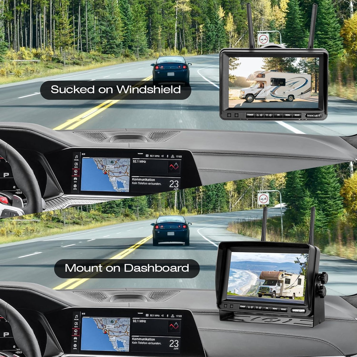 7 Inch Wireless RV Backup Camera System for Truck/Trailer/Camper/Bus, 1080P Dual/Quad Split Screen with DVR, Clear Night Vision, Support 4 Cameras, IP68 Waterproof Digital Wireless System