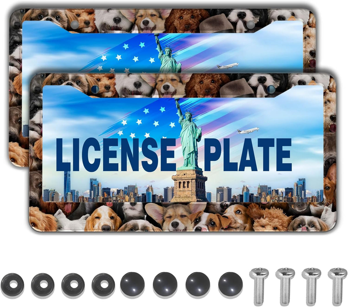 License Plate Frames Multicolor Custom License Plate Frame Dogs Collection Universal Aluminum Car Accessory 2 Pack with Screw Covers Set