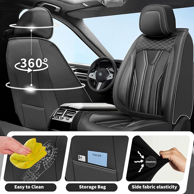 Fit Accord Car Seat Covers Premium Leather for Honda Accord 2012-2025 2026. Waterproof， Breathable, Scratch-Resistant & All-Weather Seat Cushion Protector（Front Seat,All Black