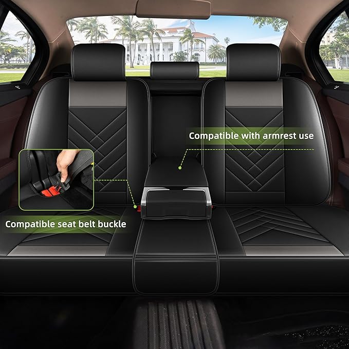 AOMSAZTO Car Seat Cover for Chevrolet Chevy Trax 2024 2025 2026 Full Set, Leather Car Seat Protector Waterproof, Non Slip Car Seat Cushion, Interior Seat Covers Automotive Accessories - Black&Grey
