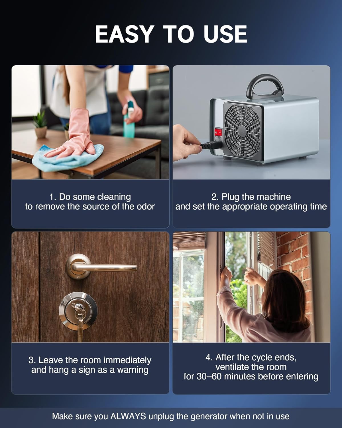 CREWORKS Ozone Odor Machine, Commercial Ozone Generator Air Purifier with Timer Display, 60000 mg/h Ozone Machine for Car Home Smoke Pet Odor Removal, High Capacity for 3200 sq ft Room, Silver