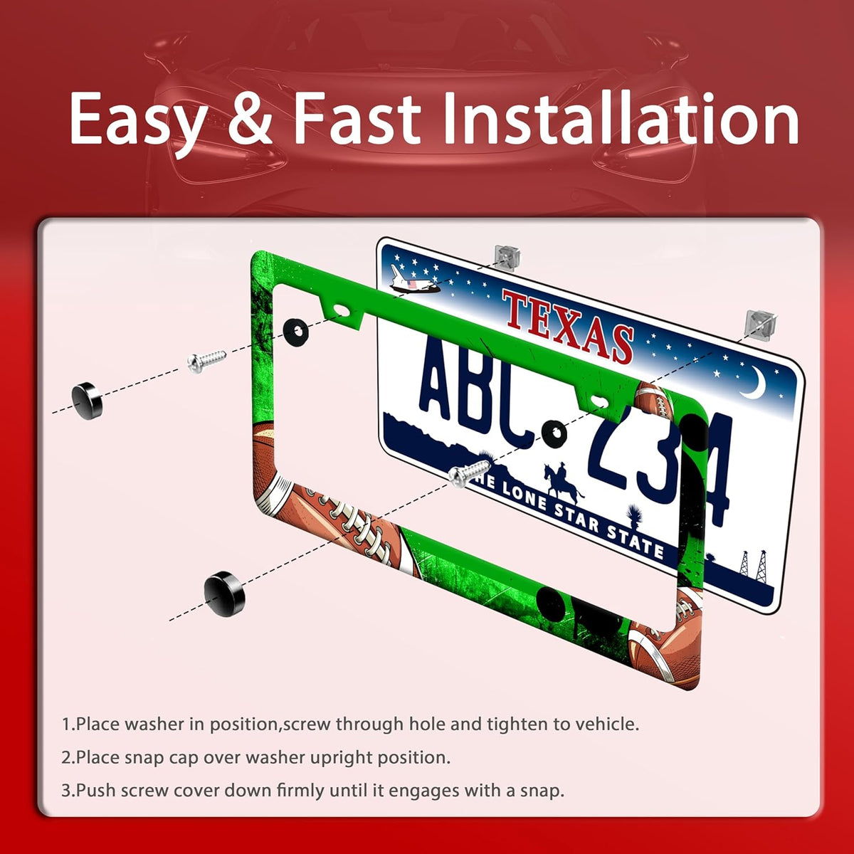 American Football License Plate Frame Funny Balls License Plate Holder Auto Accessory Decoration for Men Women 6.3x12.3 Inch