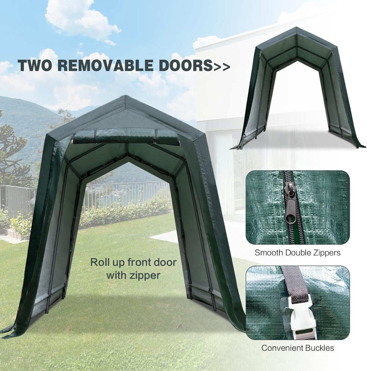 ERGOMASTER 10 Ft x 10 Ft Outdoor Carport Patio Storage Shelter Metal Frame and Waterproof Ripstop Cover for Motorcycle and ATV Car
