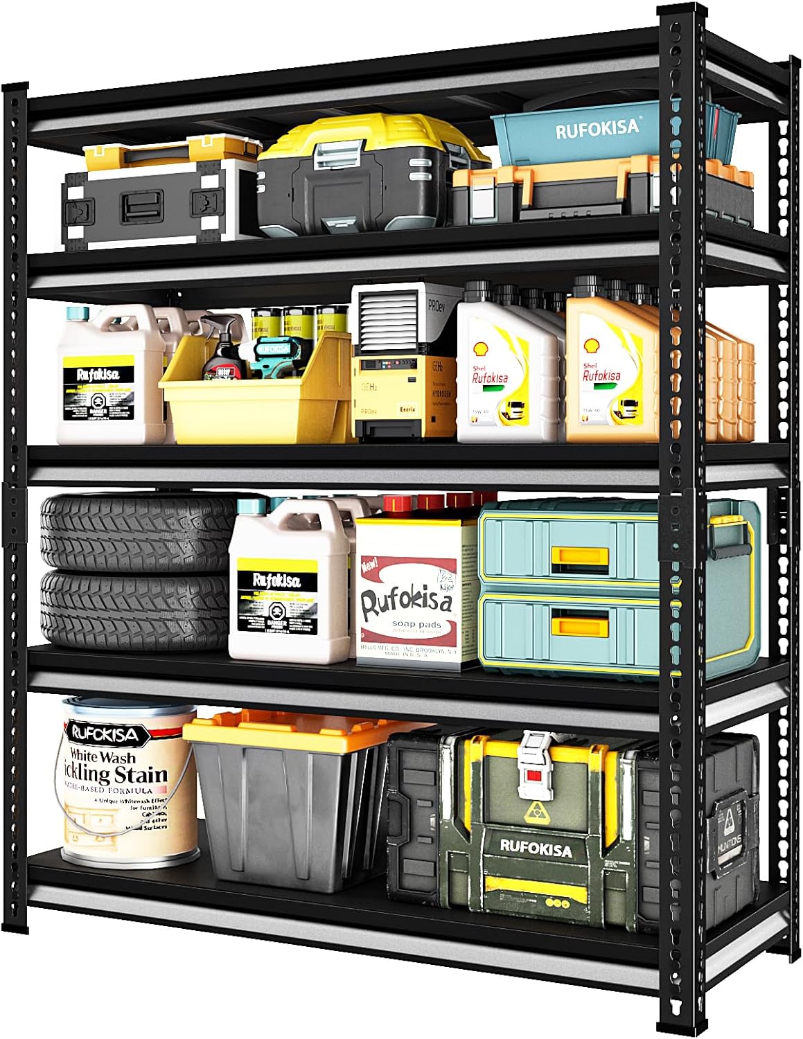 48" W Garage Shelving Heavy Duty，2500LBS Loads Metal Shelving Units and Storage,5-Tier Garage Storage Shelves Heavy Duty, Industrial Utility Shelves,48”W x 18”D x 78”H(Black)