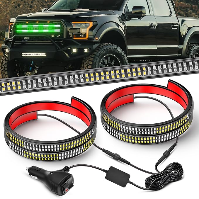 Nilight 2PCS 24 inch Truck Grille Strobe Lights Strip 384 LED Emergency Light Green White Flexible Side Flashing Warning Caution Safety Waterproof Lighting Kit for Trucks Tow Plow Construction Vehicle