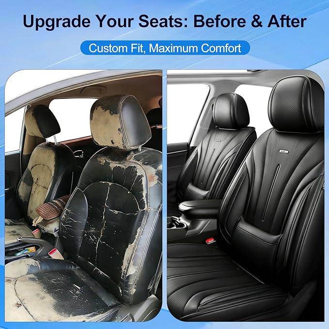 Fit Sonic Car Seat Covers (Front Pair) for Select Chevrolet/Chevy Sonic 2012-2020 - Premium Full Coverage Leather, Airbag Compatible, Waterproof & All Weather Seat Cushion Protector, Black