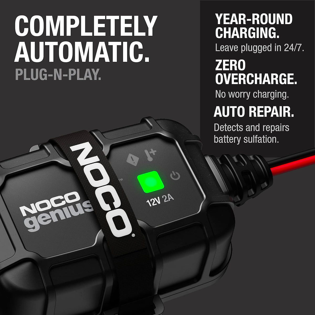 NOCO GENIUS2D: 2A 12V Smart Onboard Battery Charger - Direct-Mount Automatic Maintainer, Trickle Charger & Desulfator with Overcharge Protection & Temperature Compensation – For Lead-Acid Batteries