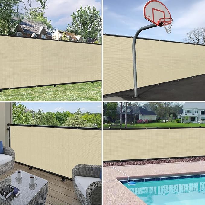 Windscreen4less Privacy Fence Screen Heavy Duty Windscreen Fencing Mesh Fabric Shade Net Cover for Outdoor Wall Garden Yard Pool Deck, 8'x129' Beige