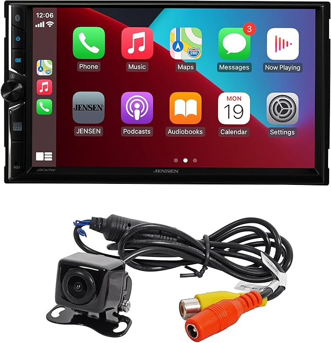 JENSEN J3CA7W-BUC 7-inch Certified Apple CarPlay Android Auto Wired or Wireless | Double DIN Touchscreen Car Stereo Radio | Bluetooth | Backup Camera Included | USB Playback & Charge