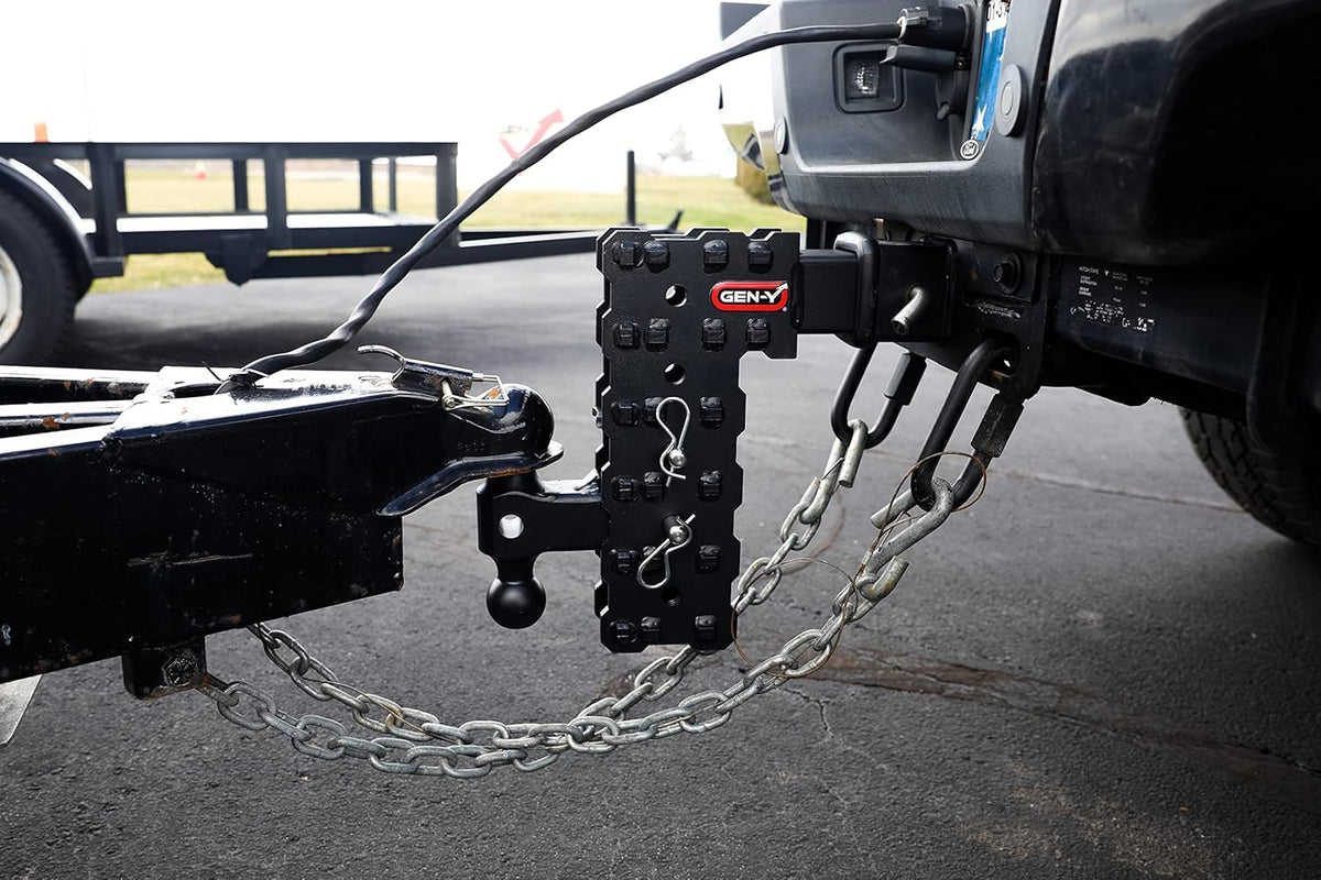 GEN-Y Hitch Solid Shank Adjustable Tow Hitch with Tri-Ball Mount for 2.5" Receiver - 5" Drop - 16,000 LB Towing Capacity - 1,600 LB Tongue Weight - Black