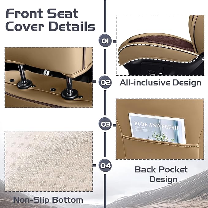 Truck Seat Covers for Toyota Tundra 2008-2026, Waterproof Premium Leather Full Coverage Car Seat Cover, Muscle Sport Style Auto Interior Seat Cover Sets (Full Set/Brown Coffee)