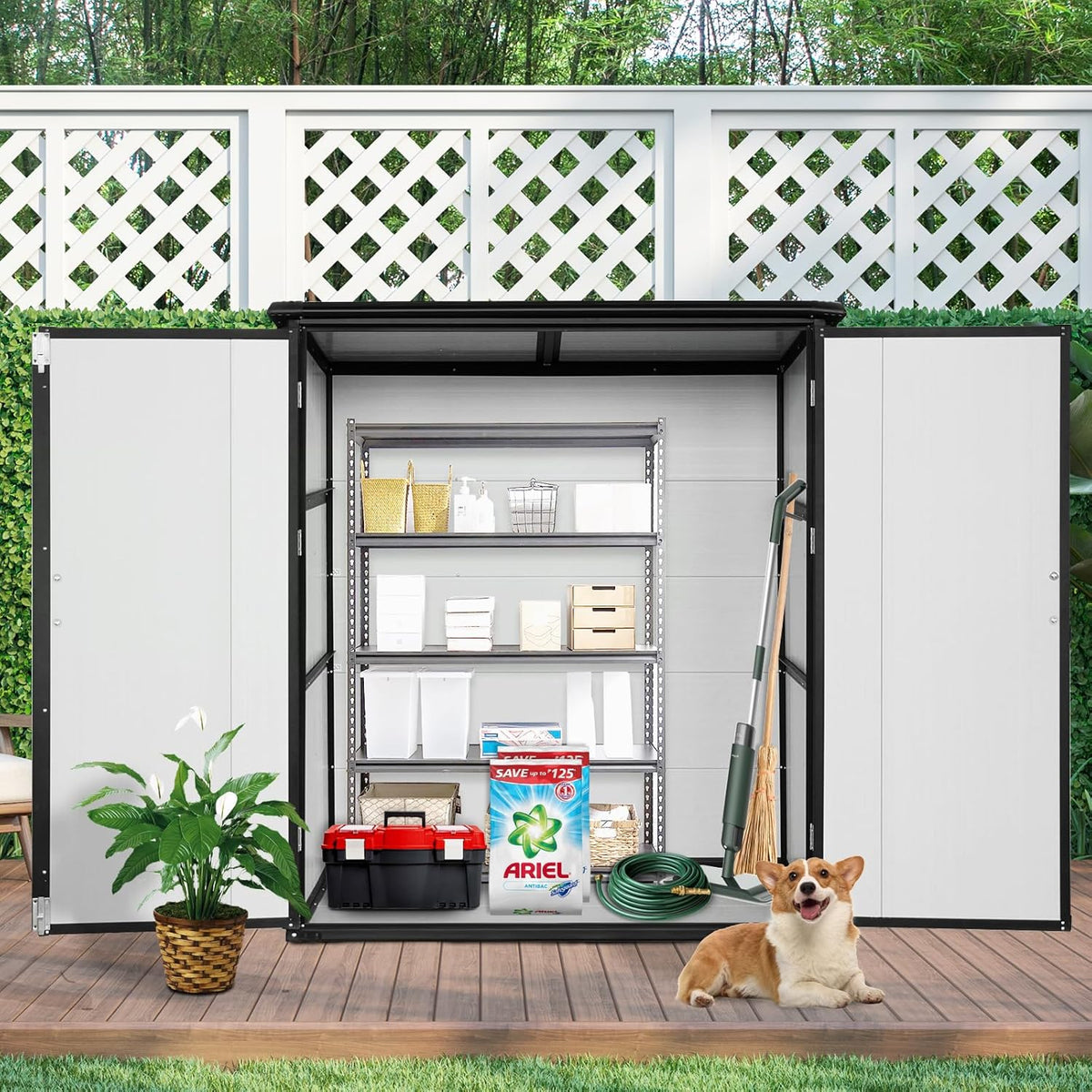 c Outdoor Storage Shed Waterproof Resin Cabinet Heavy Duty Metal Sheds, with Lockable Doors,Tool Sheds for Garden,Backyard,Lawn,Bikes and Patio Furniture,Easy Assembly,Gray