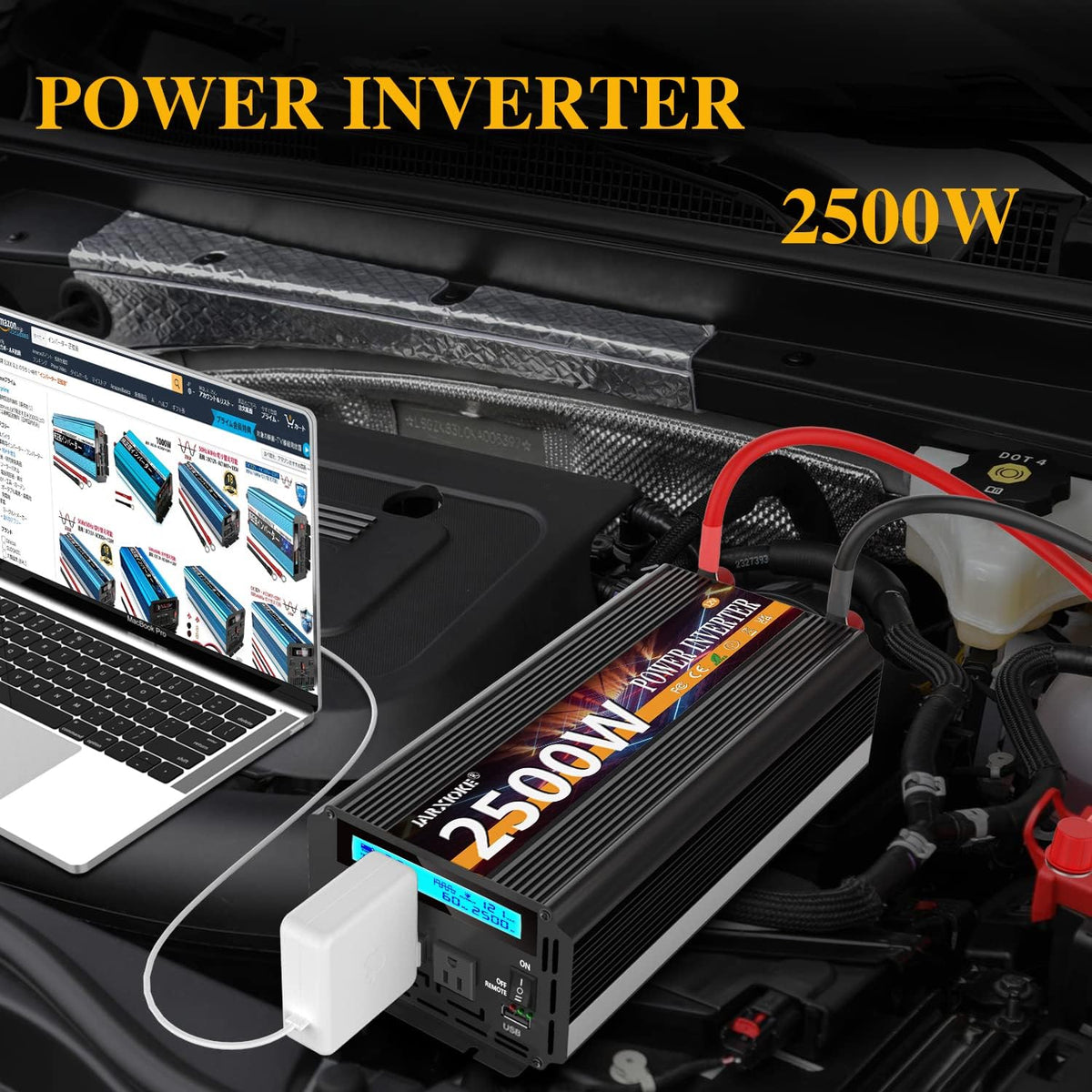 2500W Power Inverter 12V DC to AC 110V/120V (Peak) 5000W Converter 3 sockets car Inverter with Remote Control and LED Display 3.4A USB Port