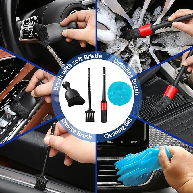 Qydipclin 10pcs Windshield Cleaner Tool, Car Window Cleaning Wash Kit with 4 Reusable Microfiber Pads 1 Spray Bottle and Extendable Handle Auto Glass Wiper Kit, Blue