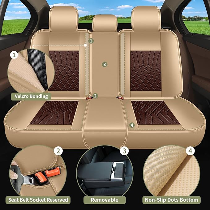 Full Set Seat Covers Fit for Toyota 4Runner 2003-2025 2026: Breathable Leather Car Seat Covers - Waterproof Car Seat Protector Compatible Airbag (Beige)