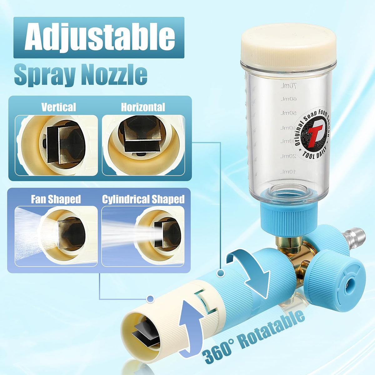 Tool Daily Foam Cannon with Dual Connector Accessory, Original Soap Cannon for Pressure Washer, 5 Power Washer Nozzle Tips, 1/4 Inch Quick Connect