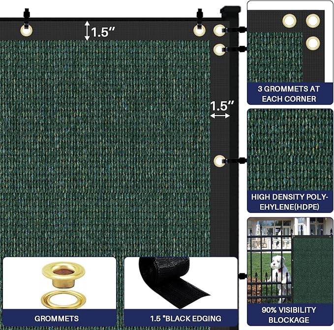 Windscreen4less Privacy Fence Screen Heavy Duty Windscreen Fencing Mesh Fabric Shade Net Cover with Brass Grommtes for Outdoor Wall Garden Yard Pool Deck, 8'x72' Green