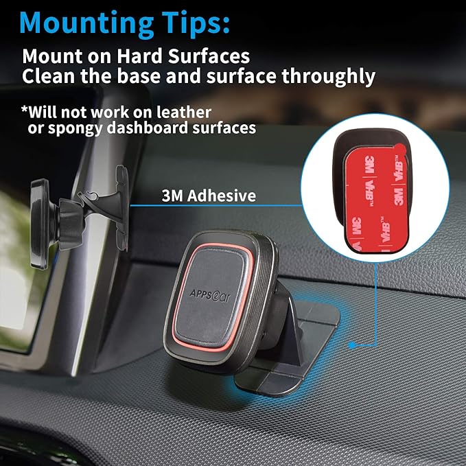 APPS2Car 3M Vhb Sticky Adhesive Pads Replacement Mounting Tape 4 Pcs, Dashboard Sticker Pads for Magnetic Phone Car Mount,Car Mount Adhesive,Double Sided 3M Adhesive Pads,Car Mount Sticker Tapes