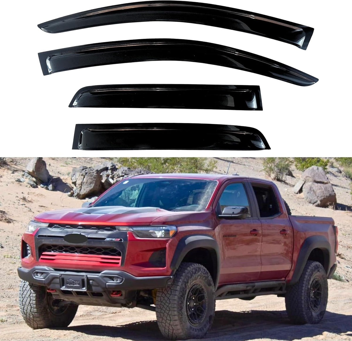 KPY Window Visor Compatible with 2023-2024 Chevrolet Chevy Colorado Crew Cab & GMC Canyon Crew Cab, 4PC Rain Guard Side Window Vent Deflectors Tape-On Style, 2023 2024 (Crew Cab Only)