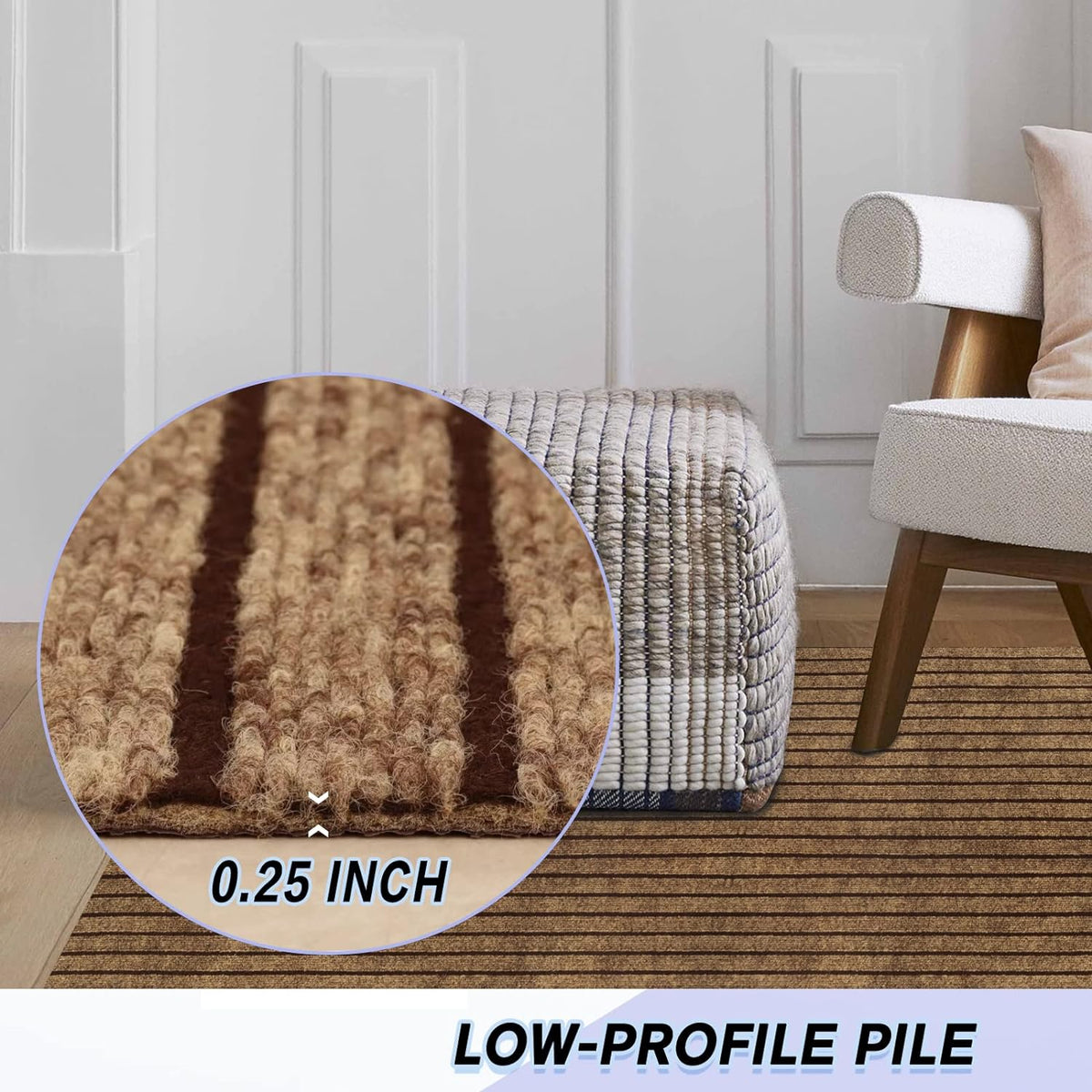 Custom Size Backed Non-Slip Area Rugs Runner, Easy Clean, Waterproof Runner Rugs for Hallway Entryway, Kitchen, Laundry, 2FT x 20FT, Brown Stripe