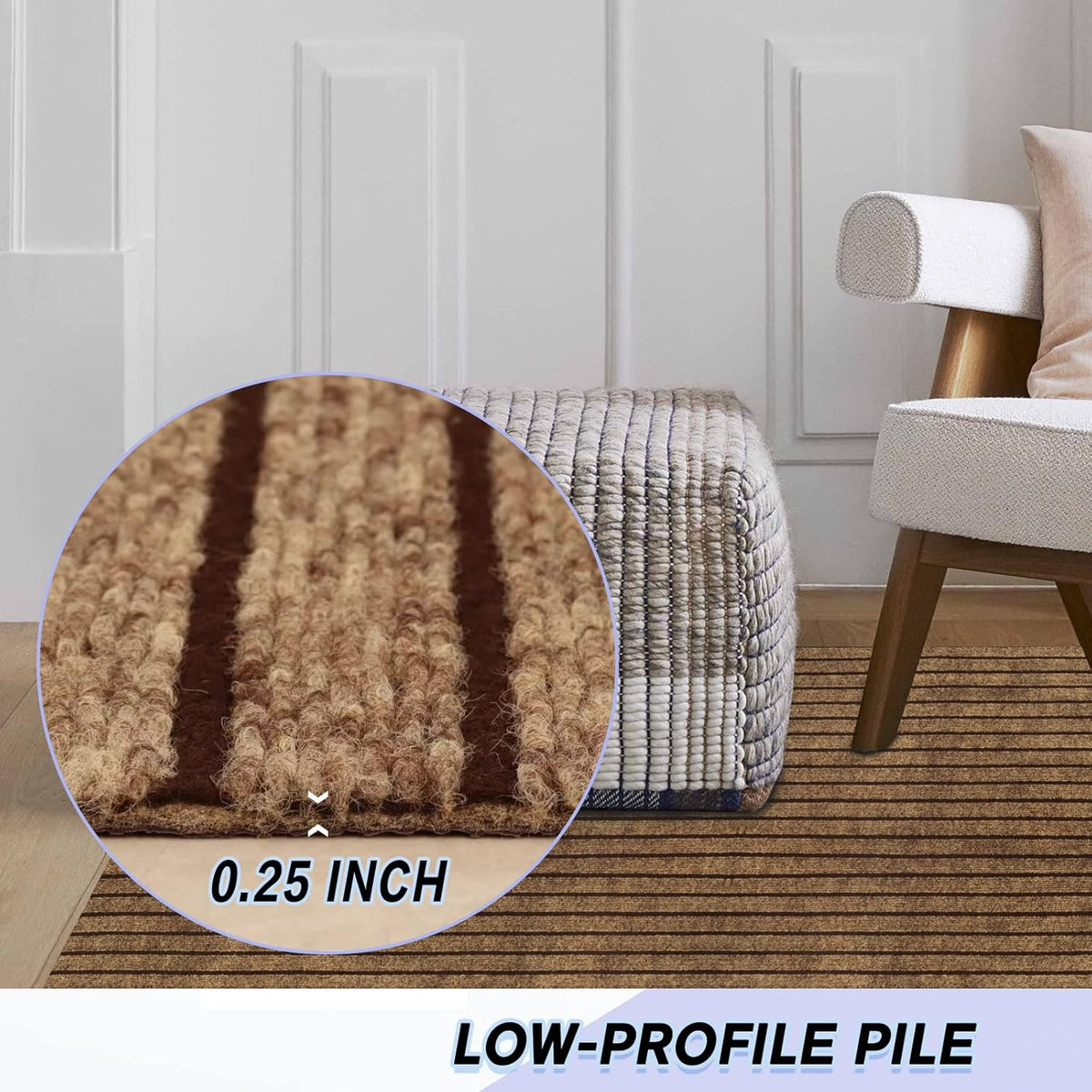 Custom Size Backed Non-Slip Area Rugs Runner, Easy Clean, Waterproof Runner Rugs for Hallway Entryway, Kitchen, Laundry, 4FT x 49FT, Brown Stripe