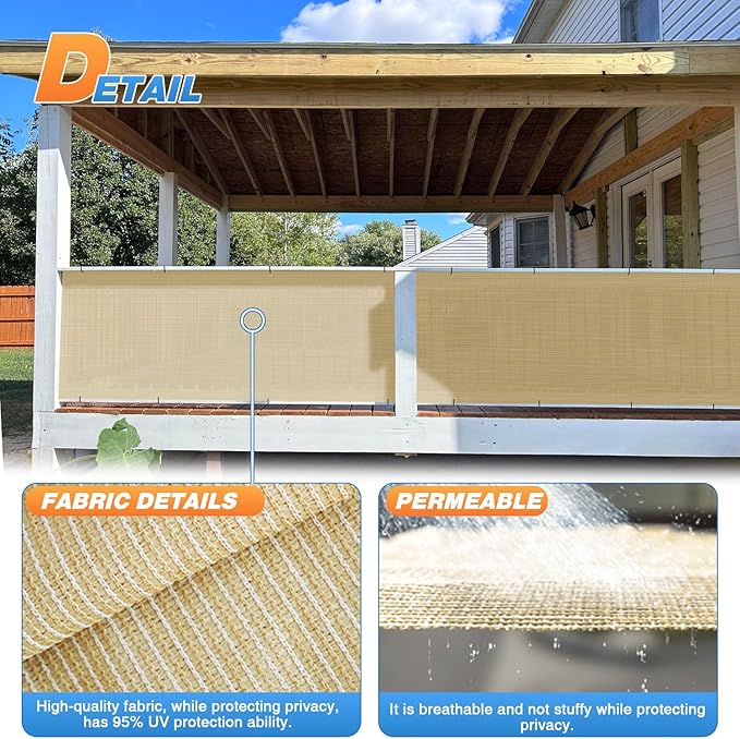 TANG Sun Shade Fabric Roll 8'x144' Shade Cloth for Garden Beige HDPE Mesh Shading Pergola Cover Replacement Canopy, 95% Blockage Sunshades for Outdoor Patio Backyard Plant