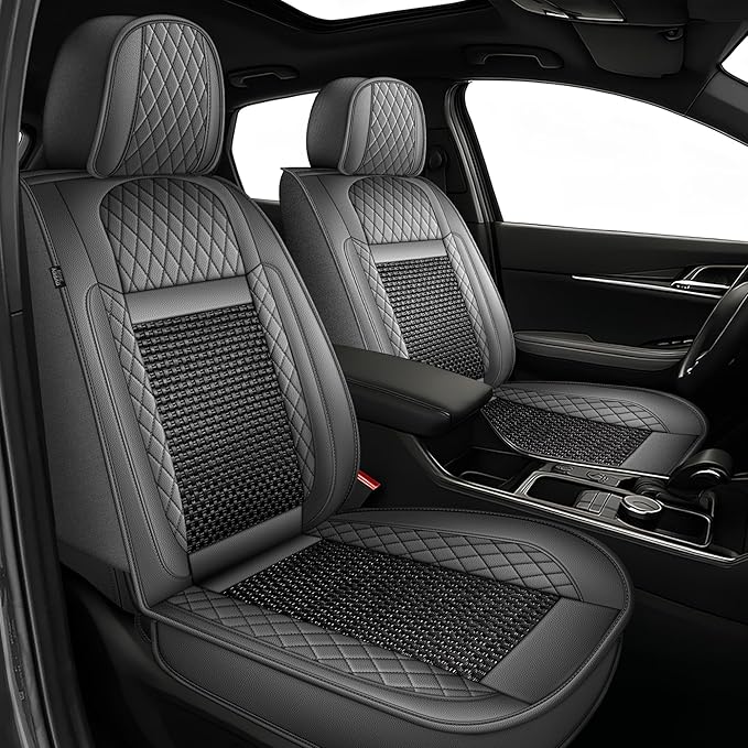 TTX LIGHTING for Hyundai Santa Fe 2007-2026 Car Seat Covers, Breathable Ice Silk & Leather Seat Protector, Cool & Anti-Sweat for Long Driving, Airbag Compatible, 5 Seats Full Set (Black&Gray)