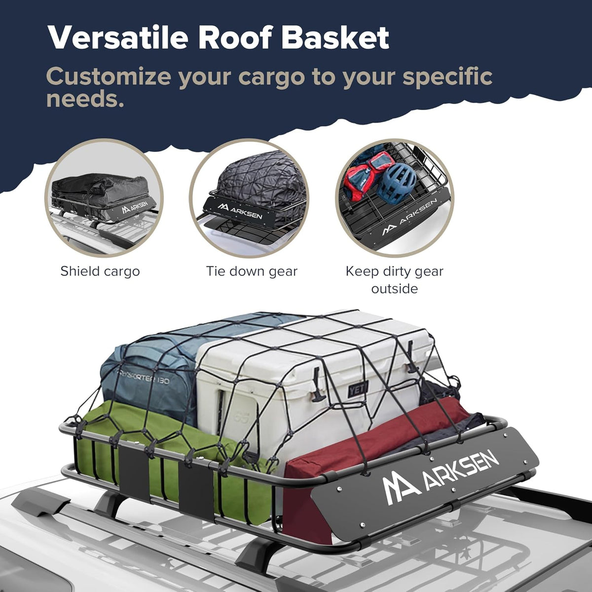 ARKSEN 43 x 39 x 6 Inch Universal 150LB Heavy Duty Roof Rack Cargo with 500D PVC Waterproof Cargo Bag, Car Top Luggage Holder Carrier Basket with Extension for SUV, Truck, & Car Steel Construction