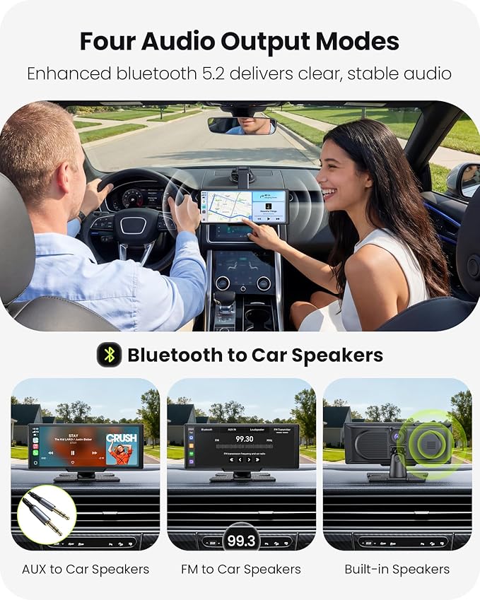 9.26" Portable CarPlay Screen for Apple Carplay & Android Auto with 4K Dash Cam & HD Backup Camera, Wireless Car Play with Strongest Bluetooth 5.2, OTA Updates, Voice Control, GPS Navigation