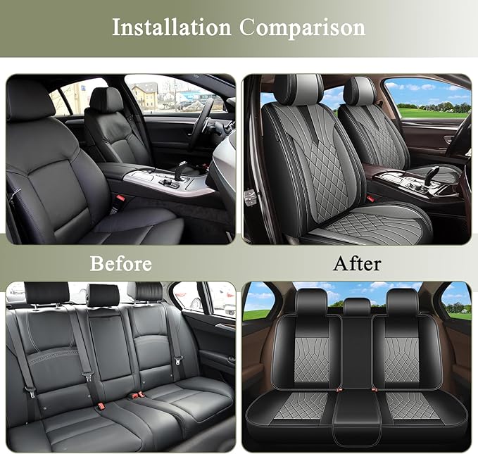 Full Set Car Seat Covers for Nissan Rogue Sport 2017-2022: Breathable Perforated Leather Seat Cover (Black&Grey)