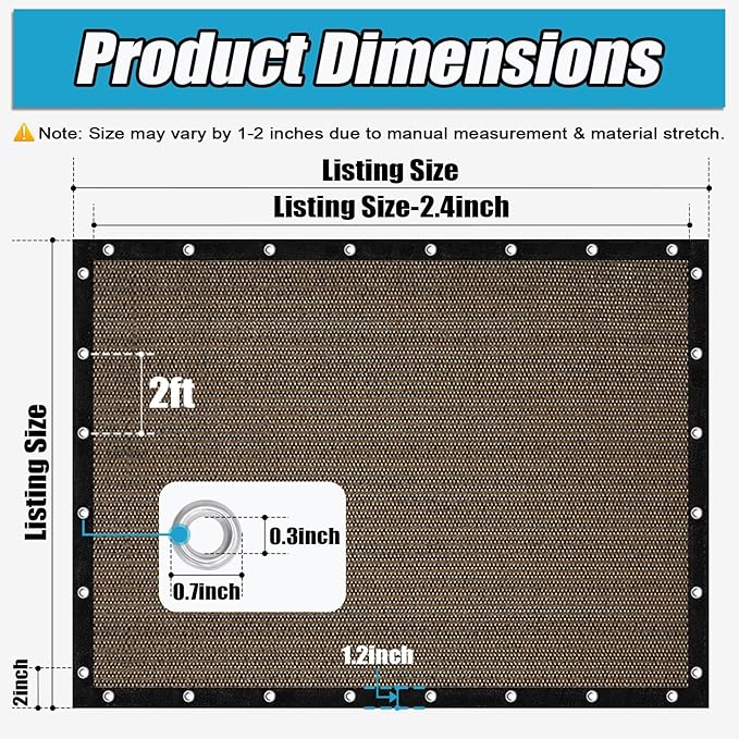 Amagenix 90% Sun Shade Cloth with Grommets, 8' x 10' Pergola Replacement Shade Cover Canopy Privacy Screen for Outdoor Patio Garden, Mocha (We Customized)